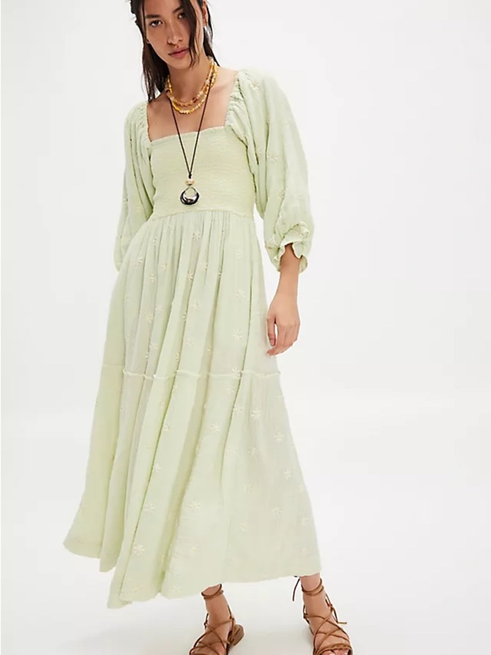 Free People Dahlia Embroidered Maxi Dress in Pastel Sage - Picture 2 of 12